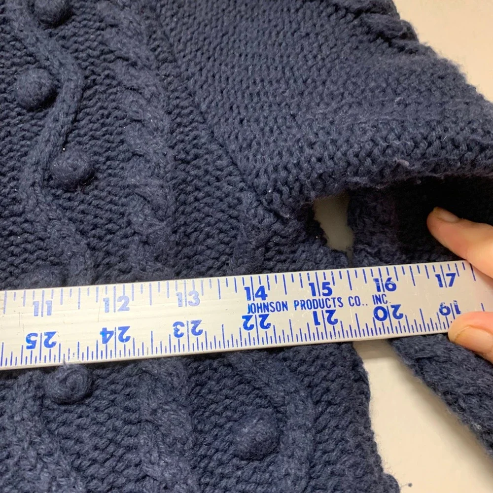 Aerie Cardigan Womens M Navy Blue Good Cable Knit Popcorn Bobble Wool Blend Swea